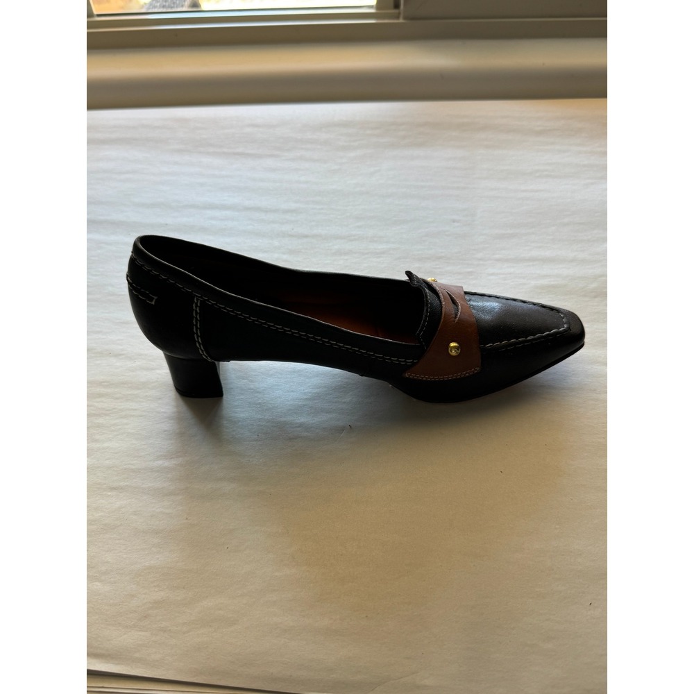 Johnston & Murphy Womens Black Brown Leather Penny Loafer Block Heel Pumps 8.5 M - Picture 5 of 11